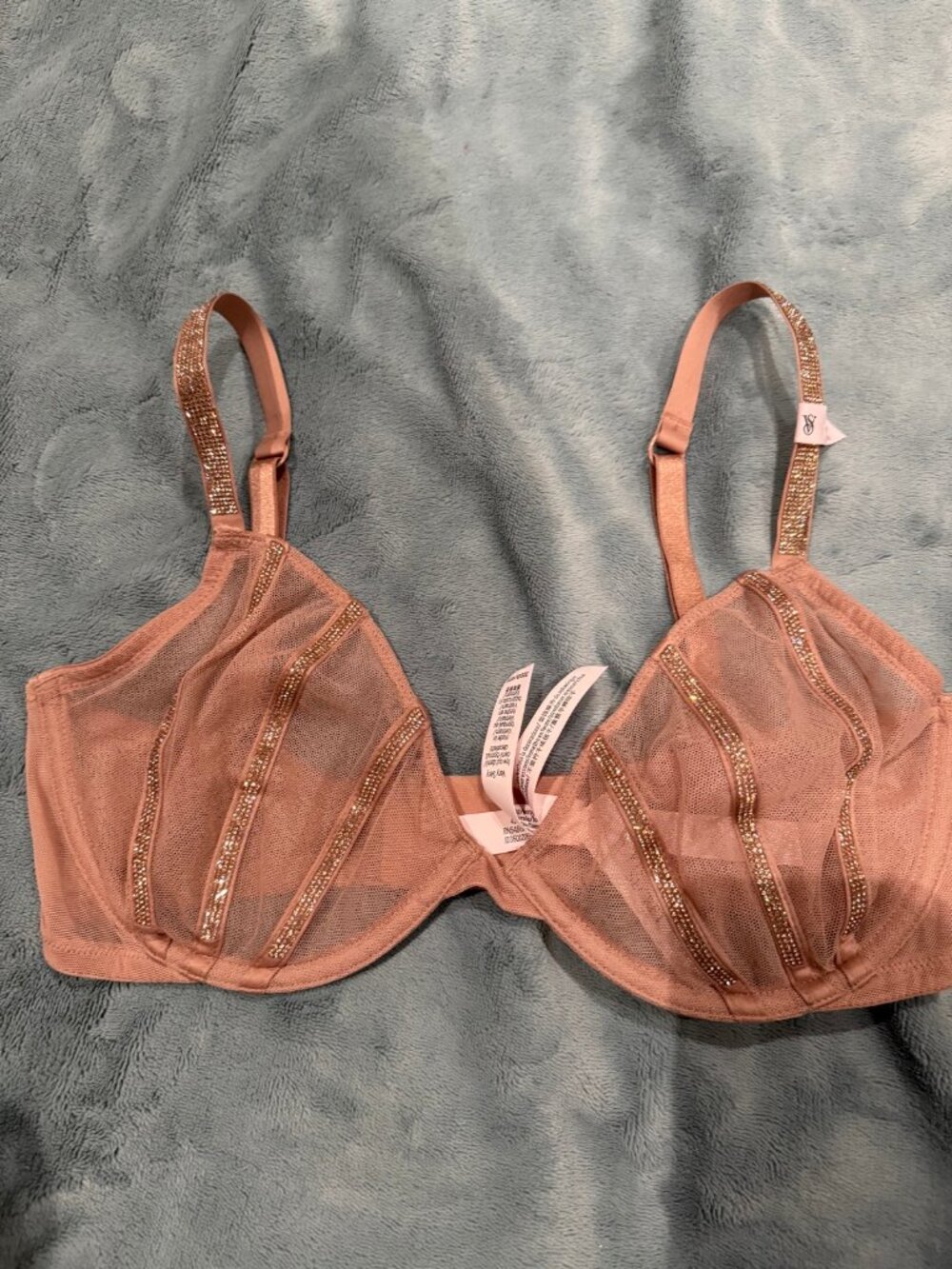 Victoria's Secret Crystal Mesh Demi Bra 32DD NWT Unlined Very Sexy